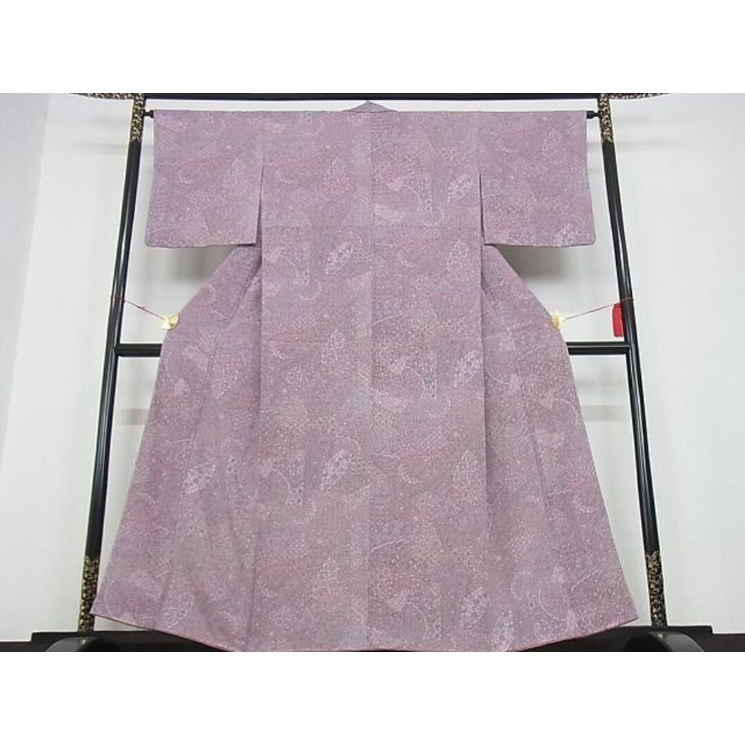 平和屋-こころ店■夏物 小紋 絽 草花文 銀彩 着丈160cm 裄丈65cm 正絹 逸品 A-ck4382