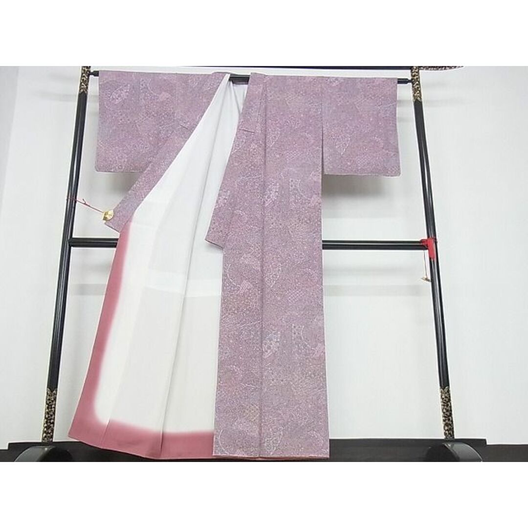 平和屋-こころ店■夏物 小紋 絽 草花文 銀彩 着丈160cm 裄丈65cm 正絹 逸品 A-ck4382
