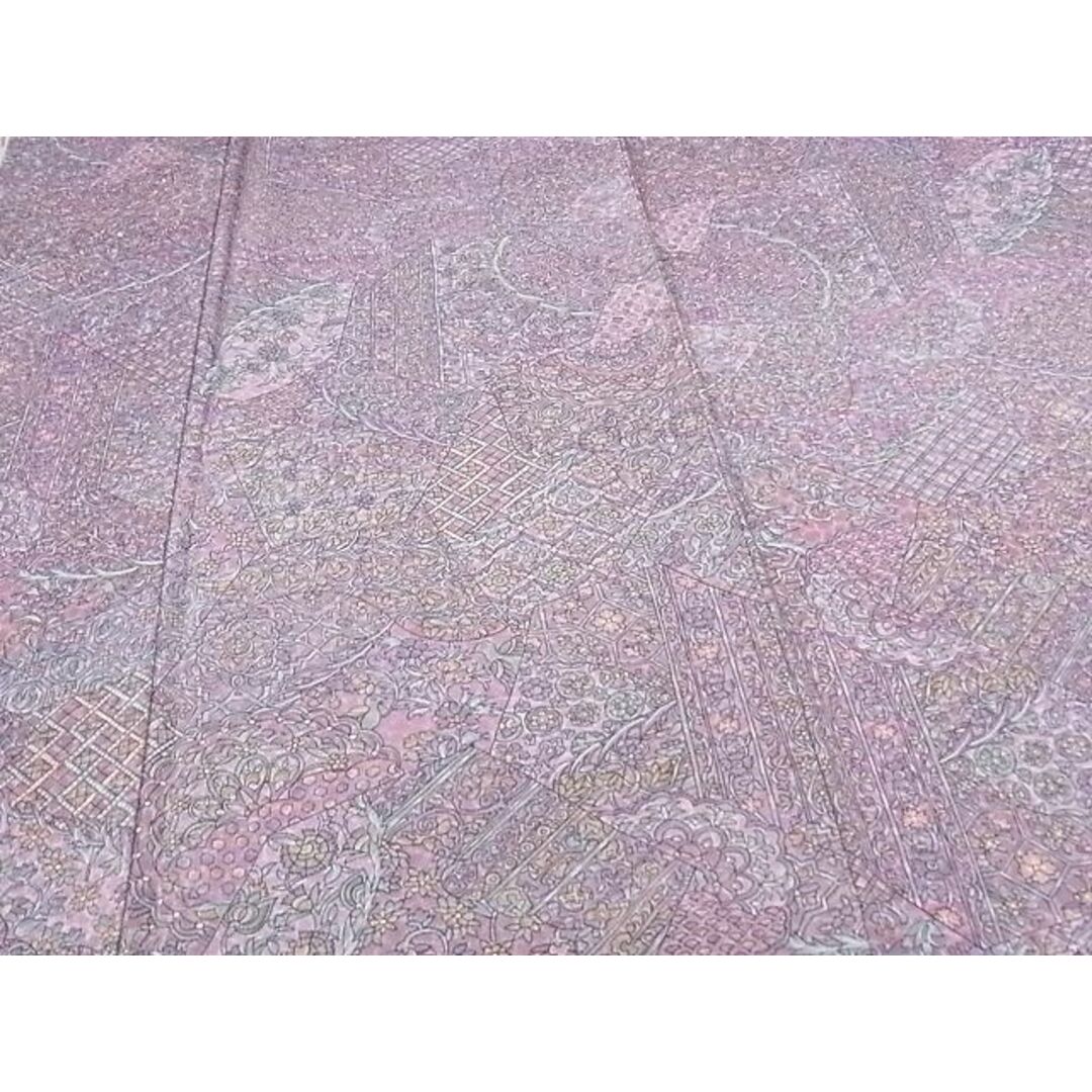 平和屋-こころ店■夏物 小紋 絽 草花文 銀彩 着丈160cm 裄丈65cm 正絹 逸品 A-ck4382