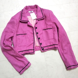 新品 ジャケット ツイード ピンク ショート アウター コート ブルゾン(テーラードジャケット)
