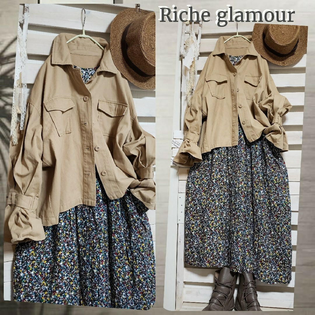 Riche glamour(リシェグラマー)のまゆ様•*🍎Riche glamour/綿ジャケット 羽織り ベージュ Ｆ レディースのジャケット/アウター(ブルゾン)の商品写真