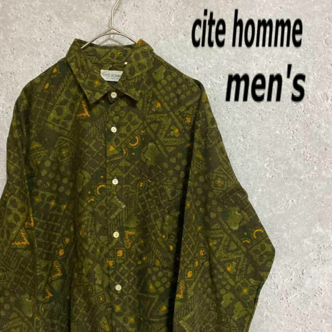 90S cite homme 総柄シャツ　一点もの　　メンズ　長袖　和柄