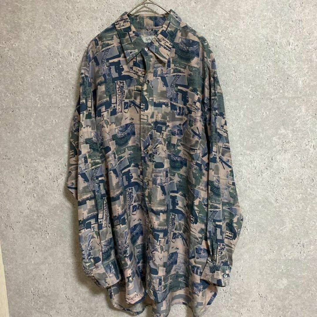 90S SILK100% 総柄シャツ 古着 アート 長袖 メンズ 菅田将暉の通販 by