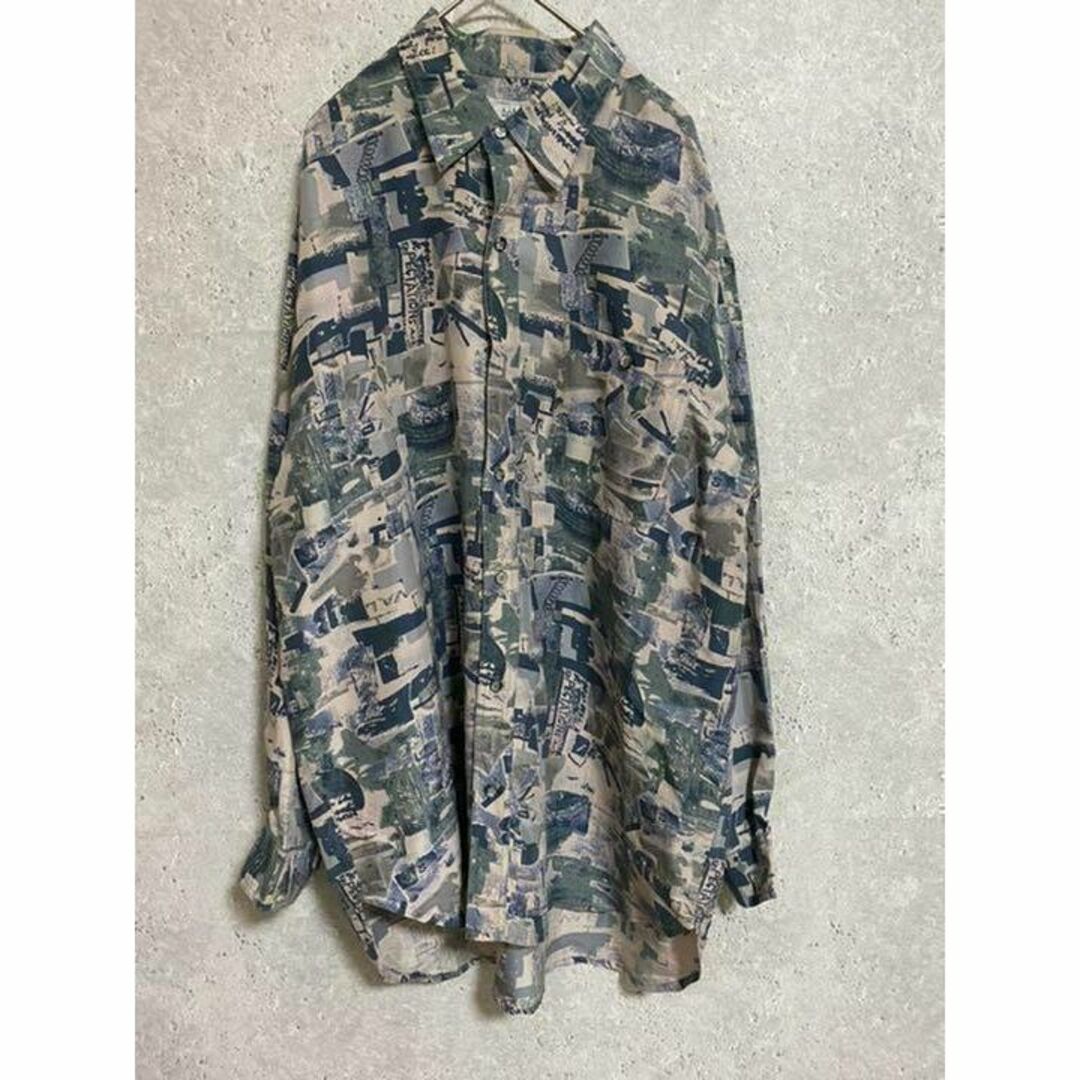 90S SILK100% 総柄シャツ 古着 アート 長袖 メンズ 菅田将暉の通販 by