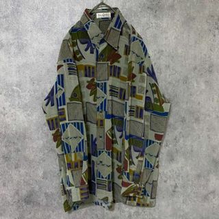 90s vintage 柄シャツ　メンズ　M 日本製　ポリ　古着　個性派　F4