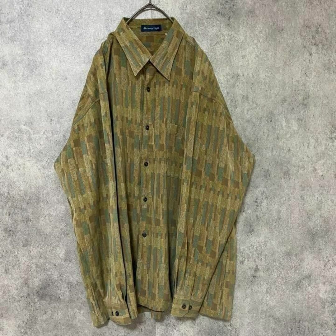 90s vintage 柄シャツ　メンズ　L ポリ　日本製　　個性派　F4 1