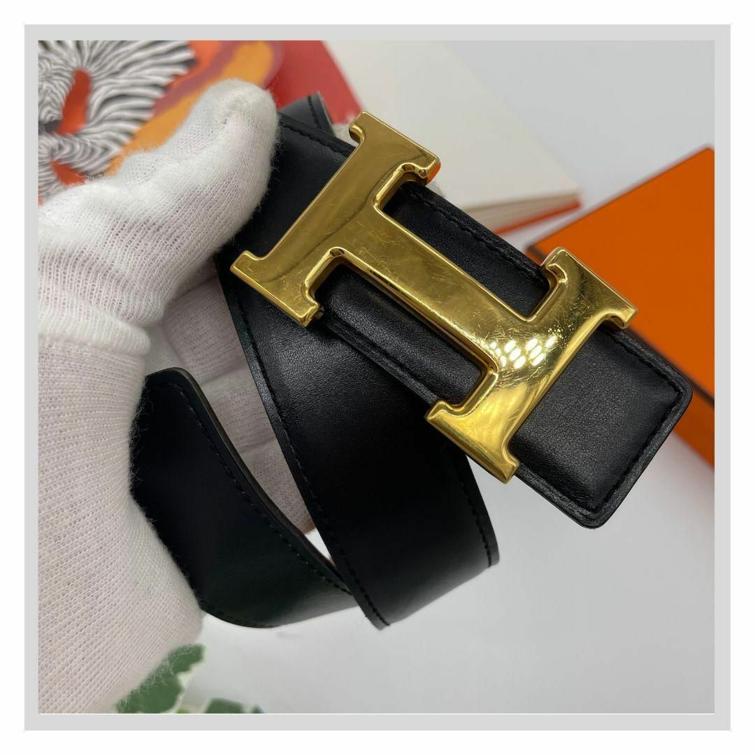 HERMES エルメス Hベルト　□A刻印　２ ベルト ブラック　ブラウン