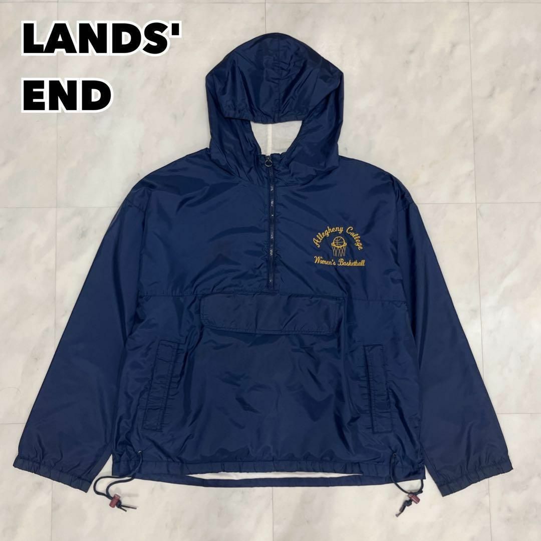 90s LANDS' END ランズエンド アノラックパーカー 刺繍カレッジロゴ | フリマアプリ ラクマ