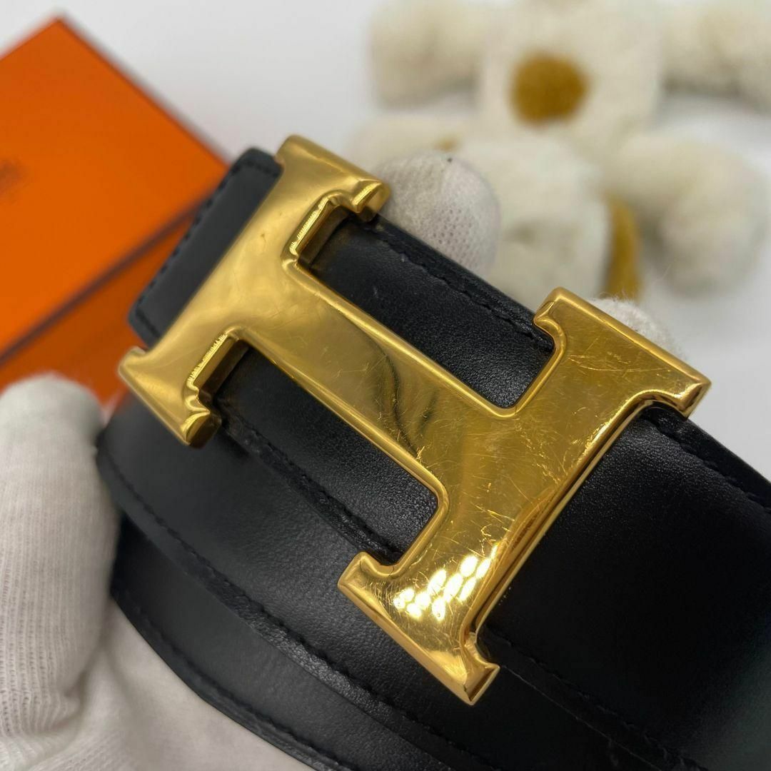 HERMES エルメス Hベルト　□A刻印　１ ベルト ブラック　ブラウン