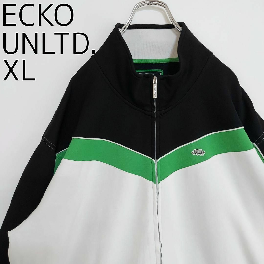 エコーアンリミテッド トラックジャケット 配色 ロゴ刺繍 XL 白 黒 緑