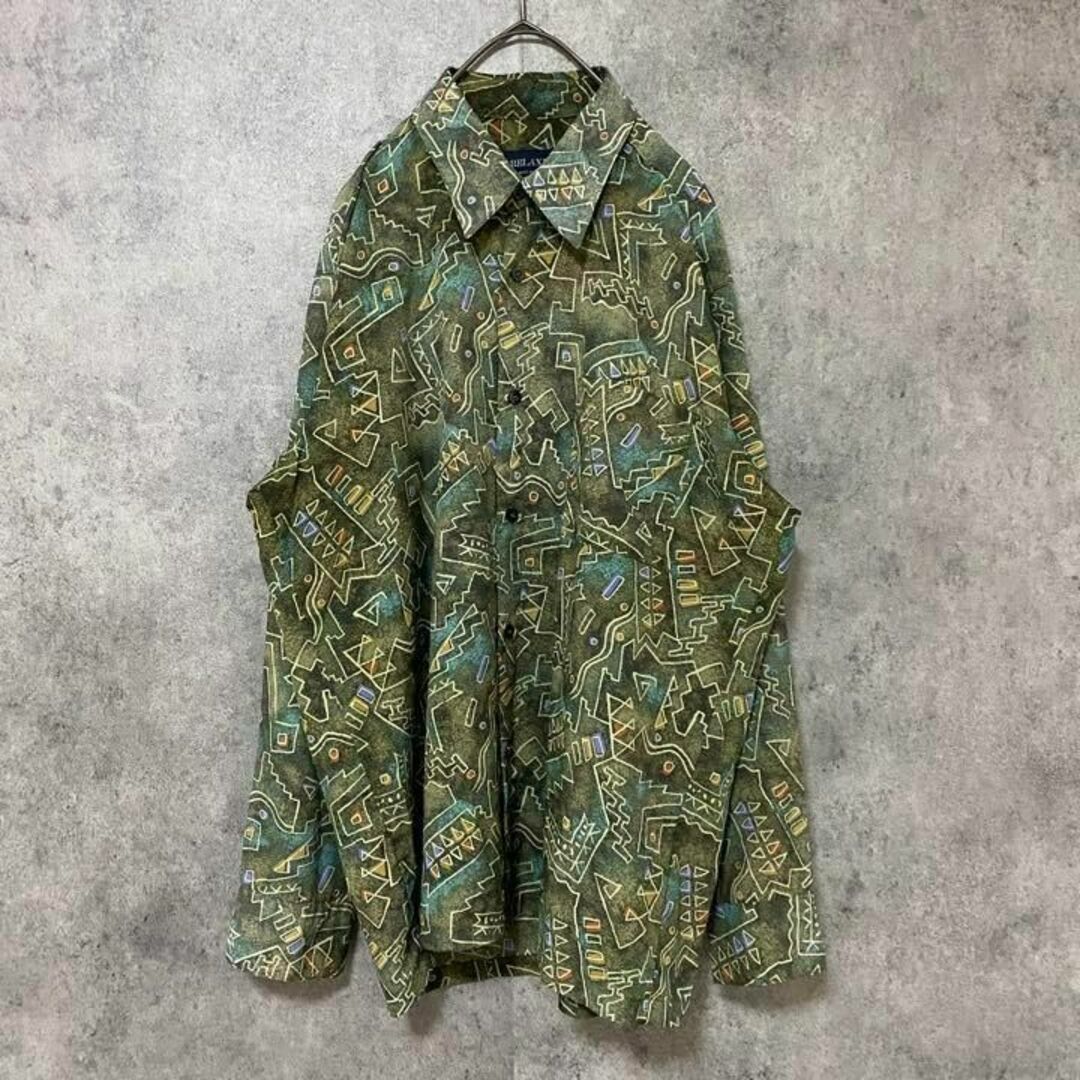 90s vintage 柄シャツ　メンズ　日本製　　総柄　個性派　奇抜　F4 7