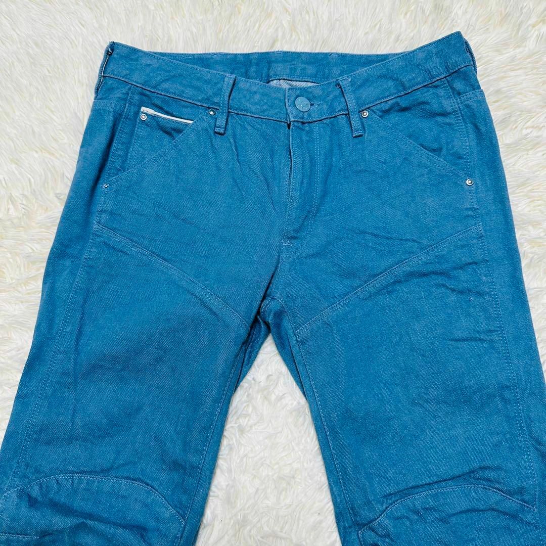 【希少】G-STAR RAW デニムパンツ 立体裁断 裾レザー ブルー W25
