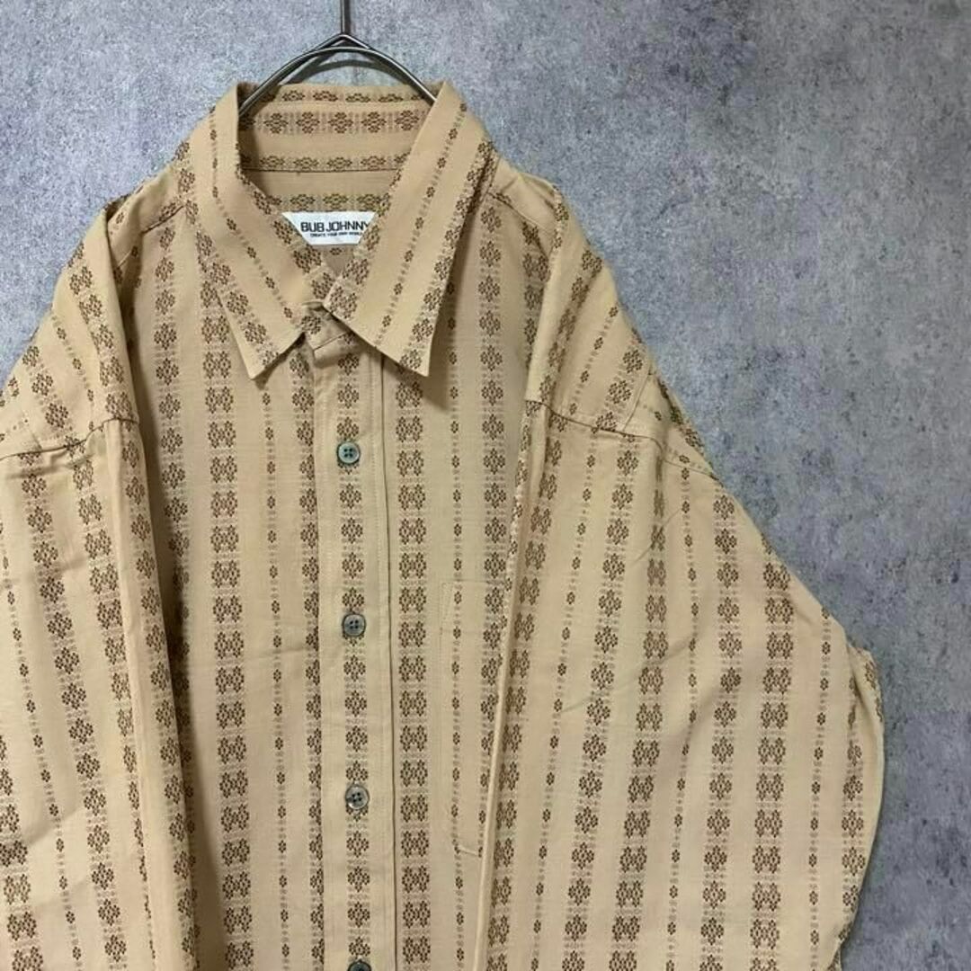90s vintage 長袖　柄シャツ　コットン　メンズ　L 　A7