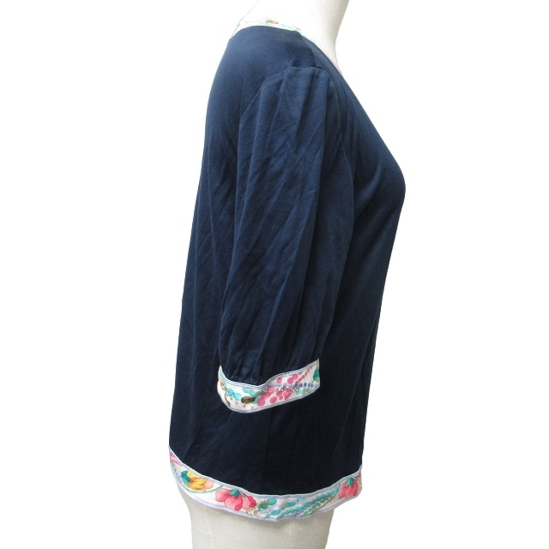 レオナール LEONARD Tシャツ カットソー 花柄 半袖 紺 M ■WY 1