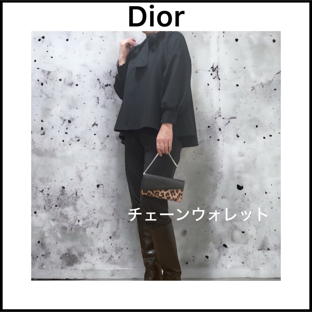 【Dior】アニマル柄☆ハラコチェーン付長財布☆ロングウォレットシルバー▶︎サイズW