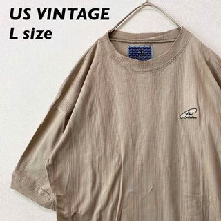 US古着　半袖Tシャツ　無地　プレーン　ワンポイント刺繍ロゴ　男女兼用　Lサイズ(Tシャツ/カットソー(半袖/袖なし))