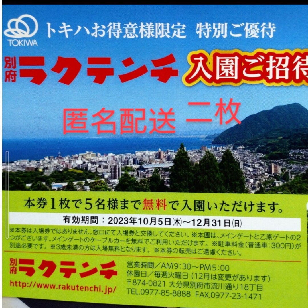 別府ラクテンチ　入園券　2枚 エンタメ/ホビーのエンタメ その他(その他)の商品写真