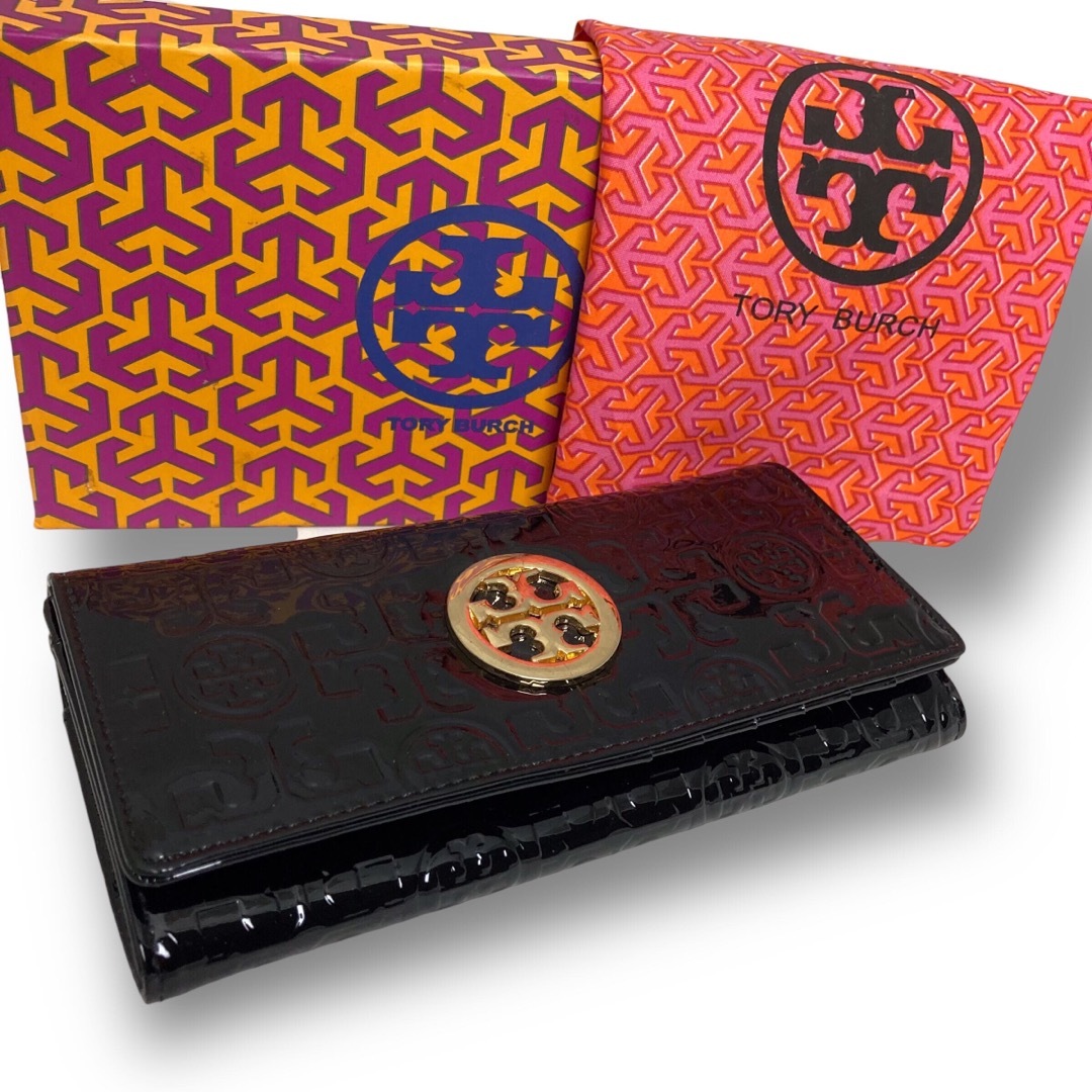 Tory Burch(トリーバーチ)の【ほぼ新品】TORYBURCH トリーバーチ　長財布　エナメル　ブラック　 レディースのファッション小物(財布)の商品写真