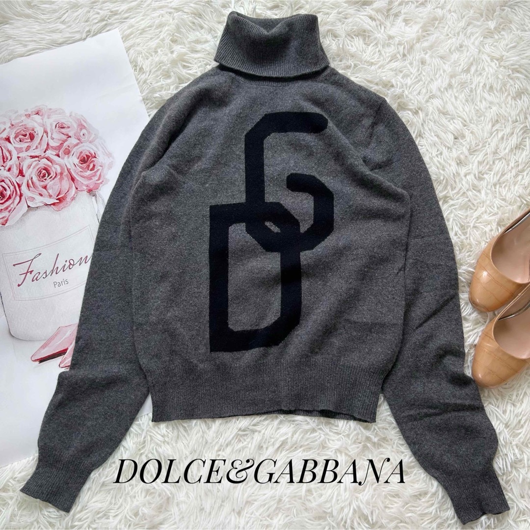 美品】DOLCE&GABBANA カシミヤ100% タートルネック ビッグロゴ-