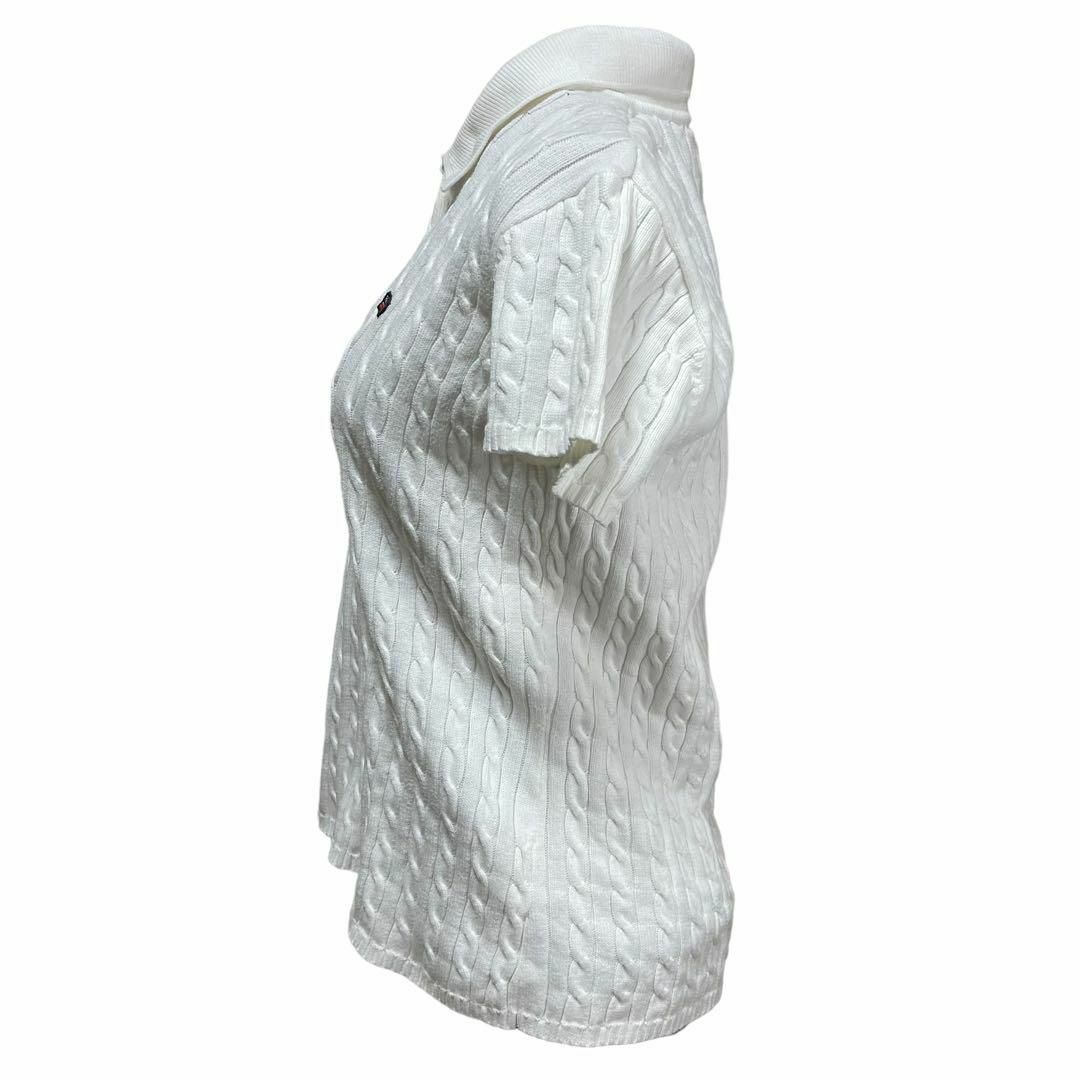 POLO（RALPH LAUREN）(ポロ)のポロジーンズ　半袖ニットポロシャツ　ケーブル編み　白 レディースのトップス(ニット/セーター)の商品写真