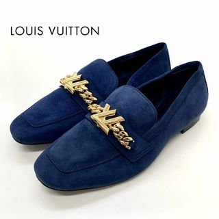 ルイヴィトン(LOUIS VUITTON)の7218 ヴィトン スエード チェーンビット LV金具 ローファー ネイビー(ローファー/革靴)