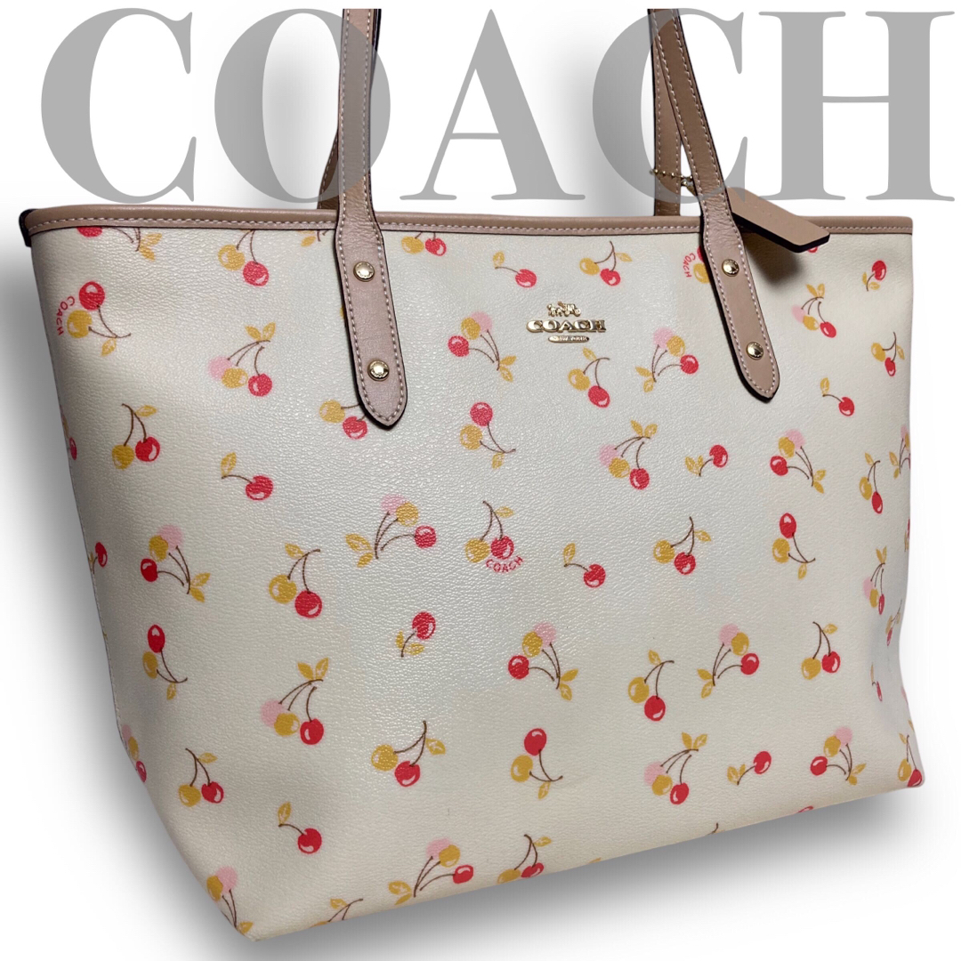 【希少】COACH コーチ　チェリー柄　さくらんぼ　トートバッグ　PVC　美品