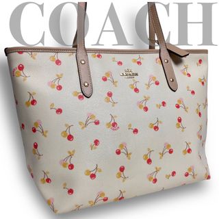 【美品ほぼ未使用】COACH  コーチ　ハンドバッグ　花柄ハート　ホワイト