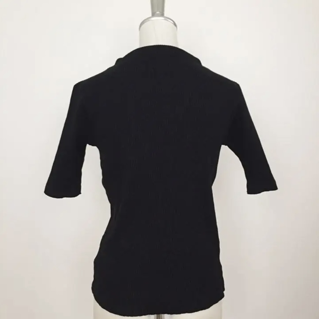 UNIQLO(ユニクロ)のユニクロ UNIQLO リブ ハイネック Tシャツ 5分丈 5分袖 黒 ブラック レディースのトップス(Tシャツ(半袖/袖なし))の商品写真
