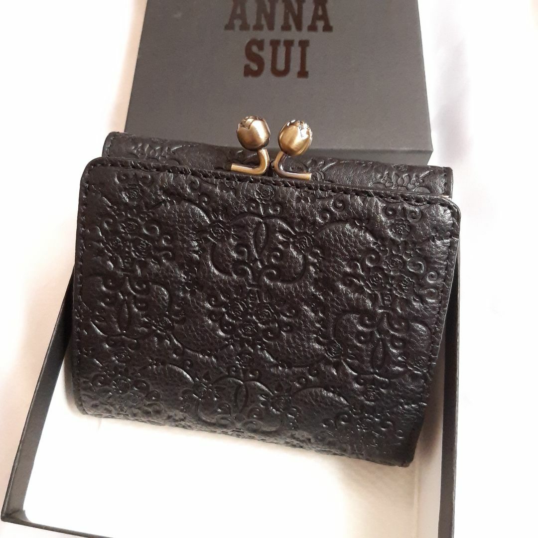 【新品】 アナスイ ANNA SUI がま口 折り財布 ヴィンテージローズ 黒