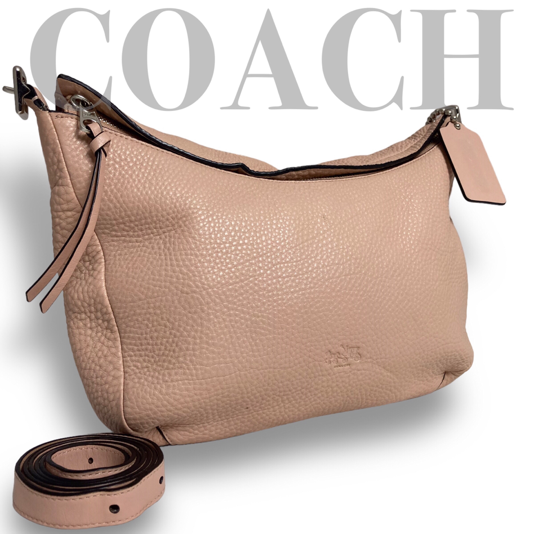 COACH コーチ　ショルダーバッグ　シボ革　ピンク　オールレザー