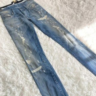 【イタリア製】　DIESEL GRUPEEブルーアイコン　クラッシュデニムパンツ