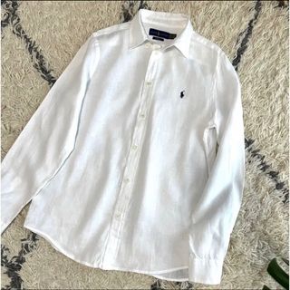 ラルフローレン(Ralph Lauren)のラルフローレン　ネイビーポニー　リネン　麻　ホワイト　シャツ(シャツ/ブラウス(長袖/七分))