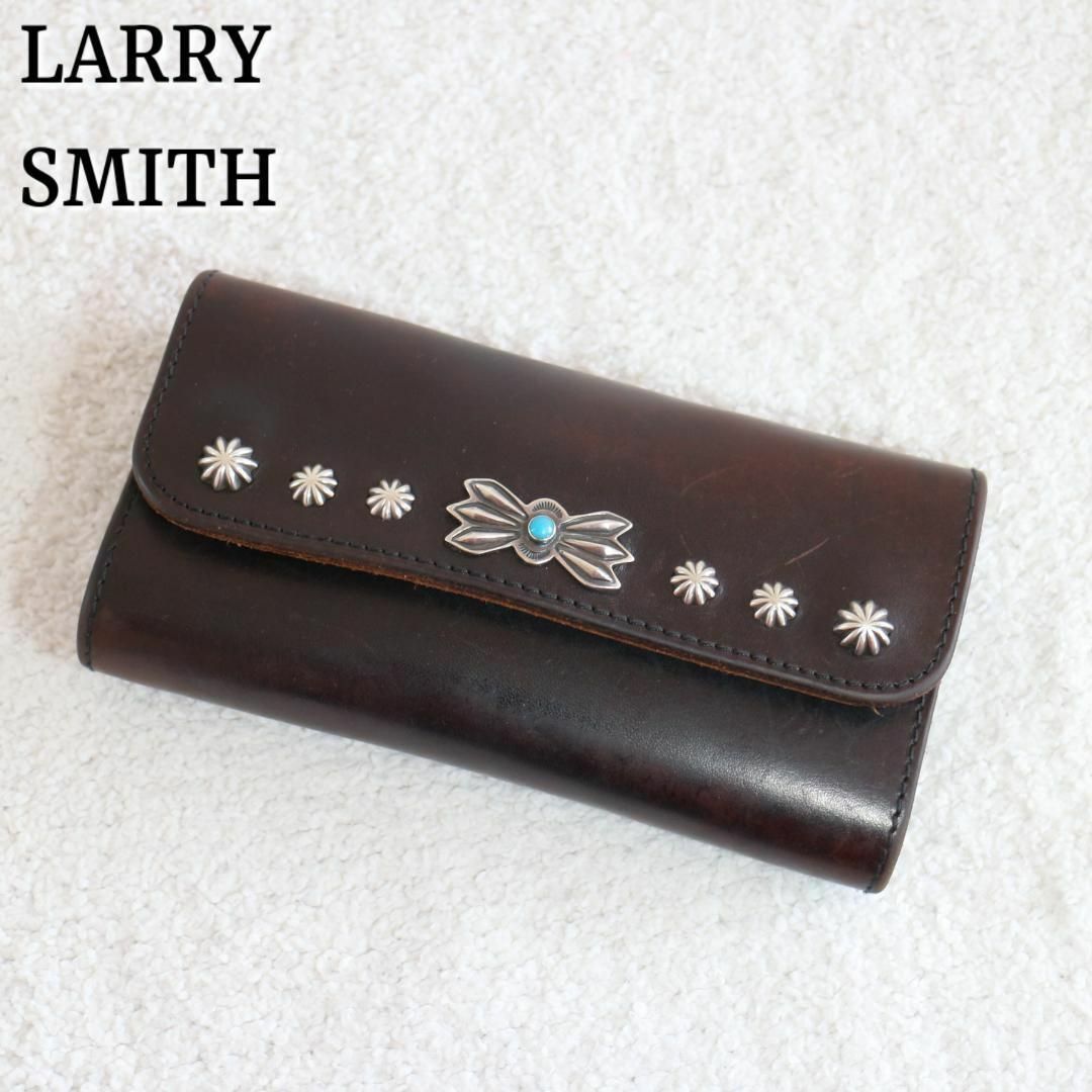 長財布LARRY SMITH コンチョ 長財布 牛革 ステアハイド レザー ターコイズ