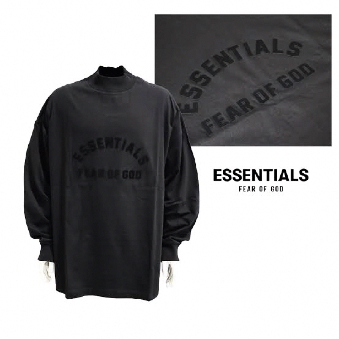 ESSENTIALS 新作　LS TEE  ブラック　アーチロゴ　Mサイズ