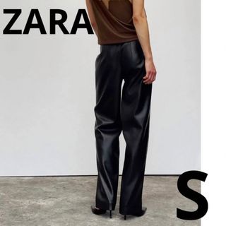 【ZARA】フェイクレザー スナップボタンパンツ EU40（US31）ブラック