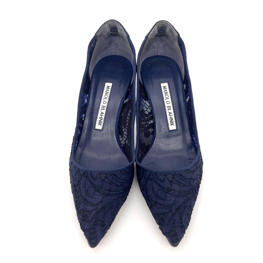 MANOLO BLAHNIK - ✨極美品✨ マノロブラニク 21.5cm レース ネイビー