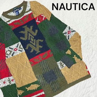 ノーティカ(NAUTICA)のNAUTICA★ハンドニット パッチワーク風 ビッグシルエット ニット セーター(ニット/セーター)