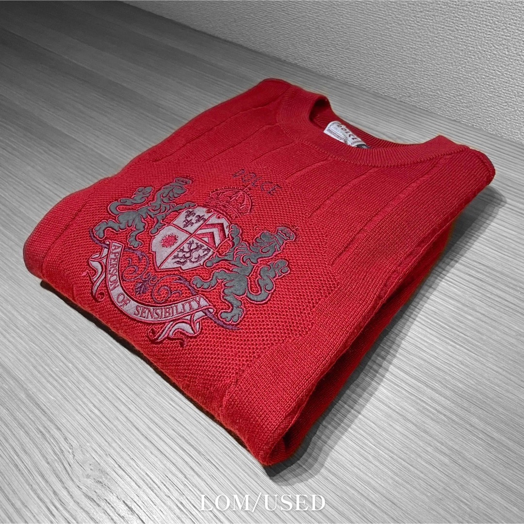 ウール 赤 レッド 英国 刺繍 モチーフ デザインニット  ニット 個性的 3