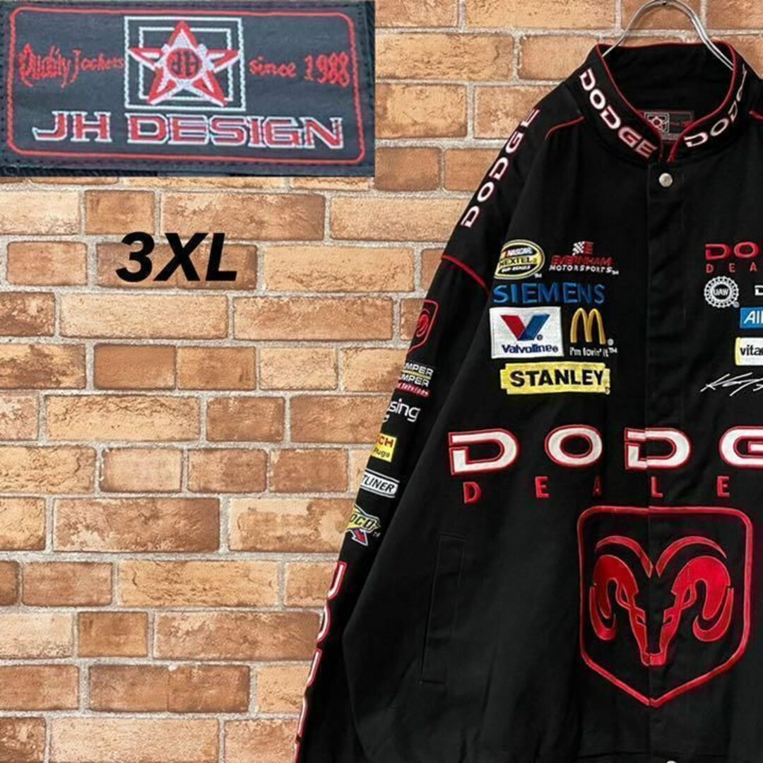ジェフハミルトン　レーシングジャケット　企業刺繍　黒　ビッグサイズ　3XL