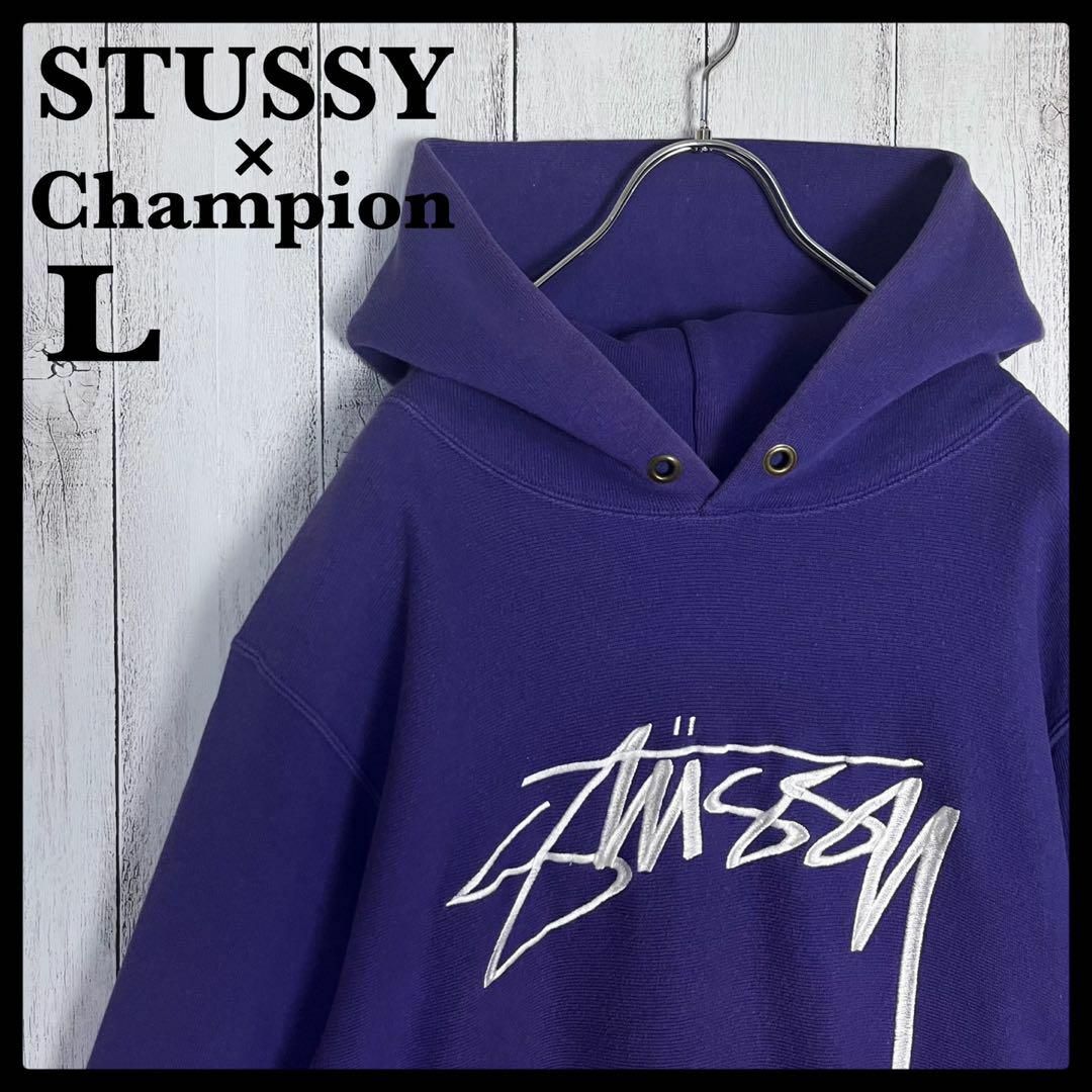Stussy Champion 【激レア】刺繍ロゴ　コラボパーカー