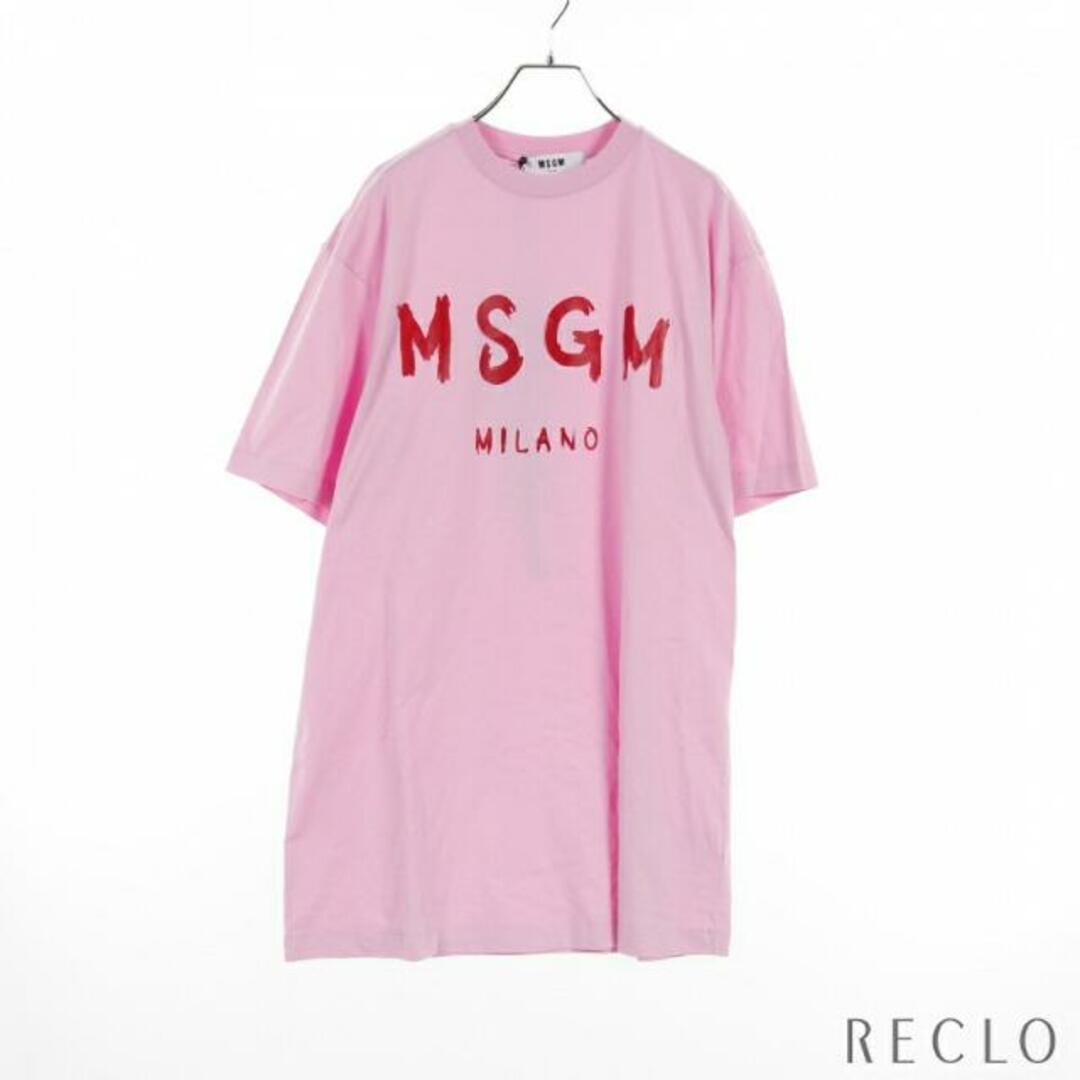 Tシャツ ワンピース ロゴプリント コットン ピンク