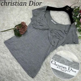 クリスチャンディオール(Christian Dior)のクリスチャン ディオール シャツ ブラウス 半袖 胸元リボン シルク グレー(シャツ/ブラウス(半袖/袖なし))