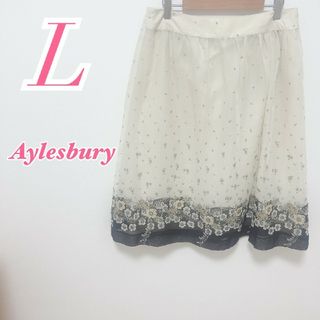 アリスバーリー(Aylesbury)のAylesbury アリスバーリー　ひざ丈スカート　ホワイト　ブラック　L　花柄(ひざ丈スカート)