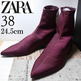 ザラ(ZARA)のZARA ザラ 24.5 ブーツ ポインテッドトゥ ボルドー ジップアップ(ブーツ)