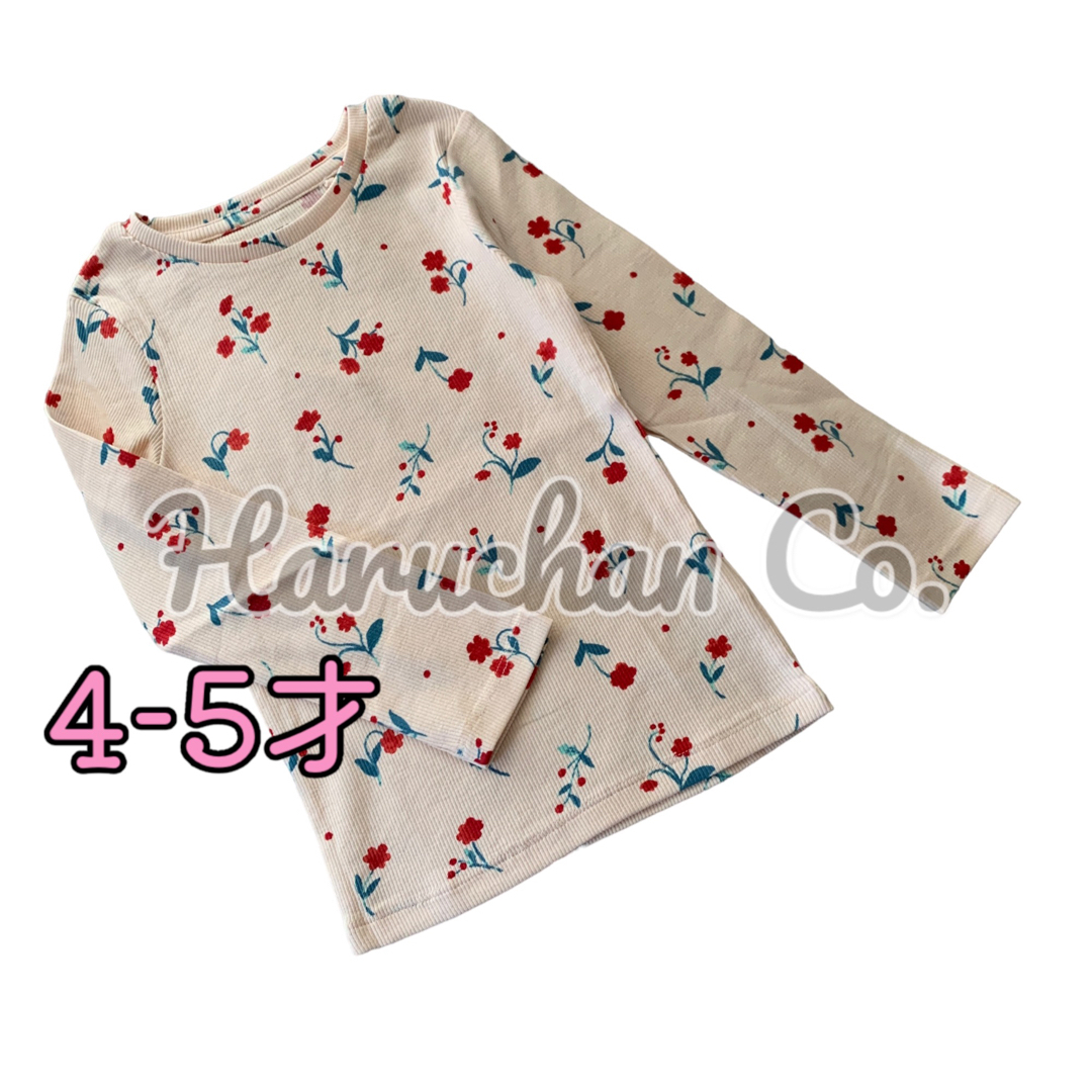 NEXT(ネクスト)の●未使用●5才　クリーム　レッド花柄　リブ　ロンT キッズ/ベビー/マタニティのキッズ服女の子用(90cm~)(Tシャツ/カットソー)の商品写真