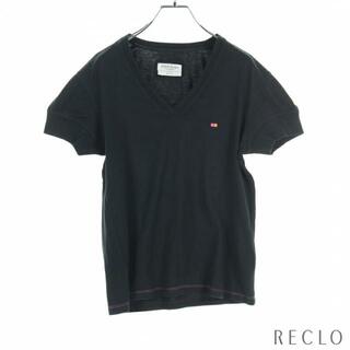  Tシャツ Vネック ワンポイント刺繍 コットン ブラック(Tシャツ/カットソー(半袖/袖なし))