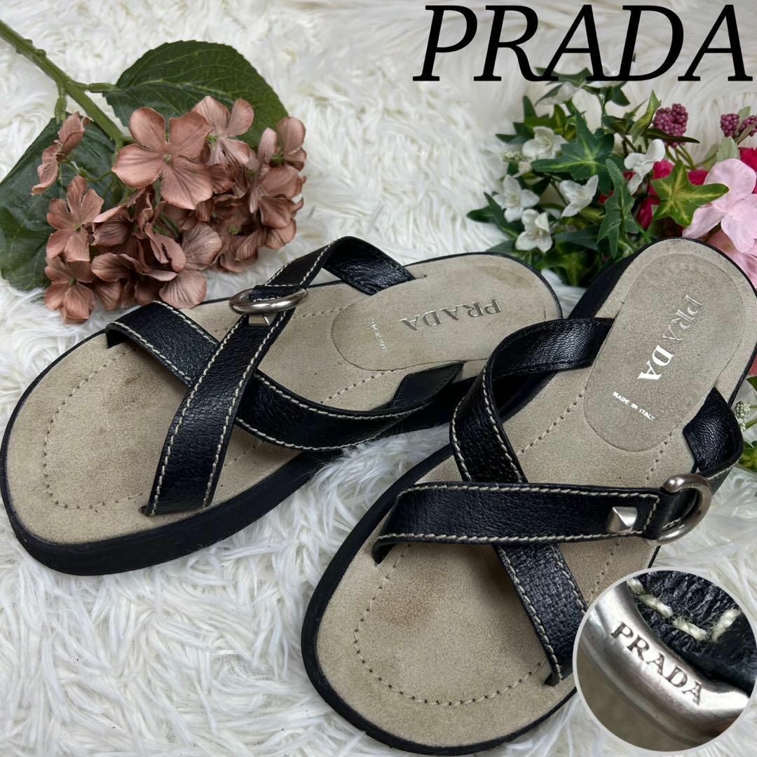 PRADA プラダ レザー レディース サンダル 靴 可愛い 履きやすい 黒