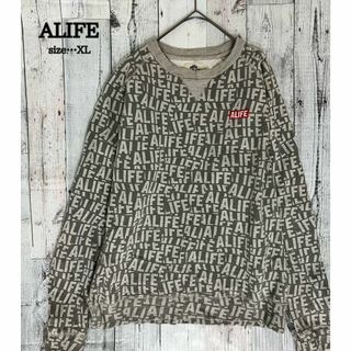 大人気の総柄スウェット♪☆ALIFE 総ロゴ　エーライフ　XL ロゴ　刺繍