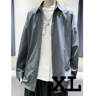 メンズ シャツ 長袖 涼しい オーバーサイズ サテン 黒 シャツ 韓国 XL(シャツ)