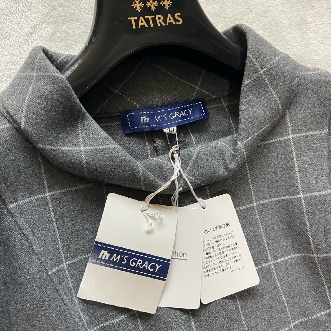 タグ付極美品 エムズグレイシー セットアップ ワンピース チェック リボン 40
